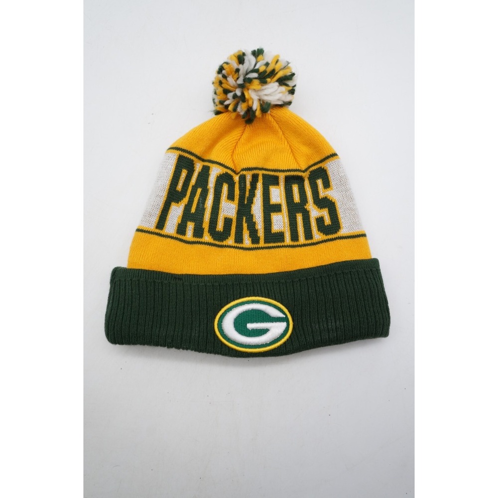 New Era Green Bay Packers Beanie Hat Sock Cap Pom Yellow NFL Football